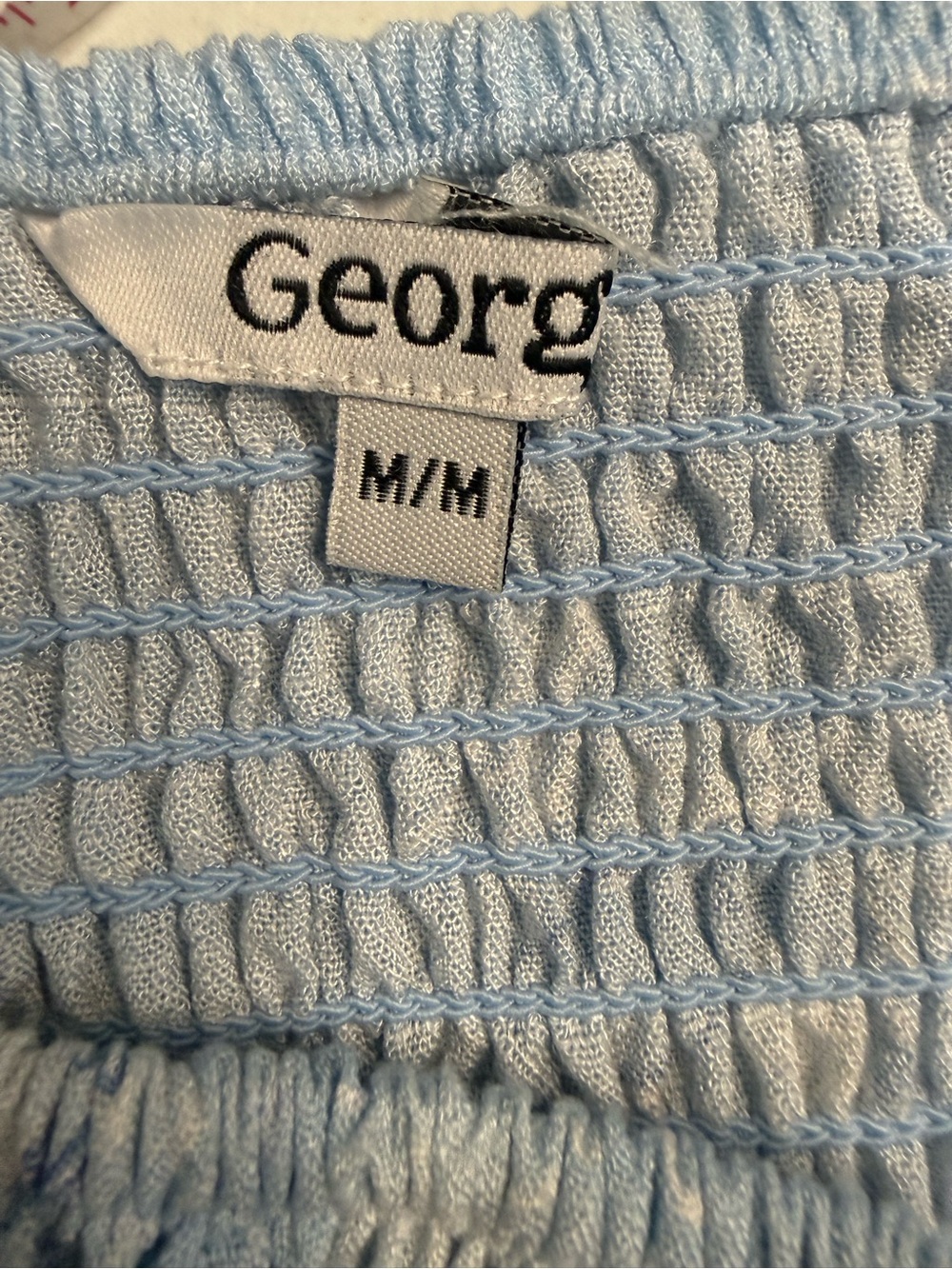 George Light Blue Smocked Puff Sleeve Crop Top | Medium - Picture 2 of 4